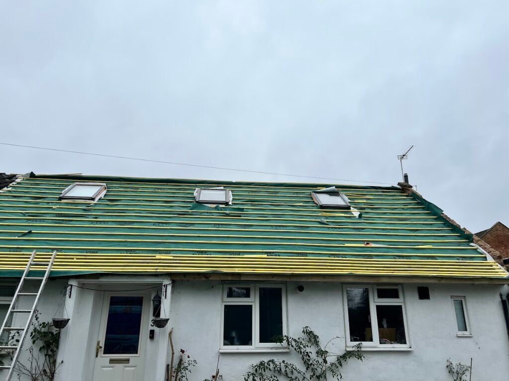 Breathable membrane and battens on a house roof by Aulakh Roofing